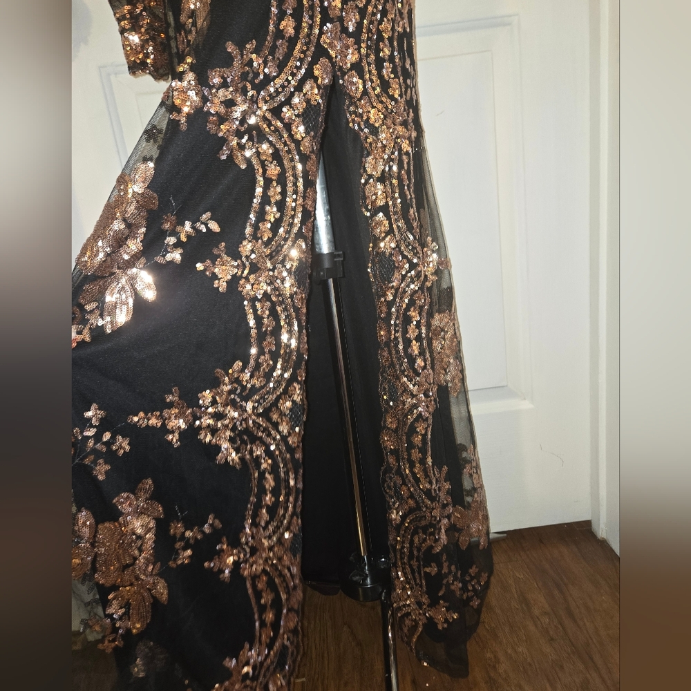 Fashion Nova All Nighter Long Sleeve Sequin Gown With High Thigh Split Small - Picture 3 of 12